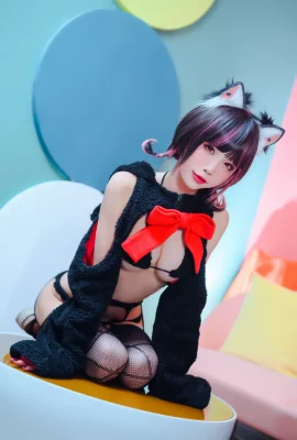 Shui Miao Aqua “Naughty Wild Cat”검은색 가터 스타킹 야생 유혹(42 사진)