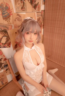 Kagakusaka Mafuyu의 “White Cheongsam 2″섹시한 노출 가슴으로 그녀의 건방함을 높였습니다 (75 사진)